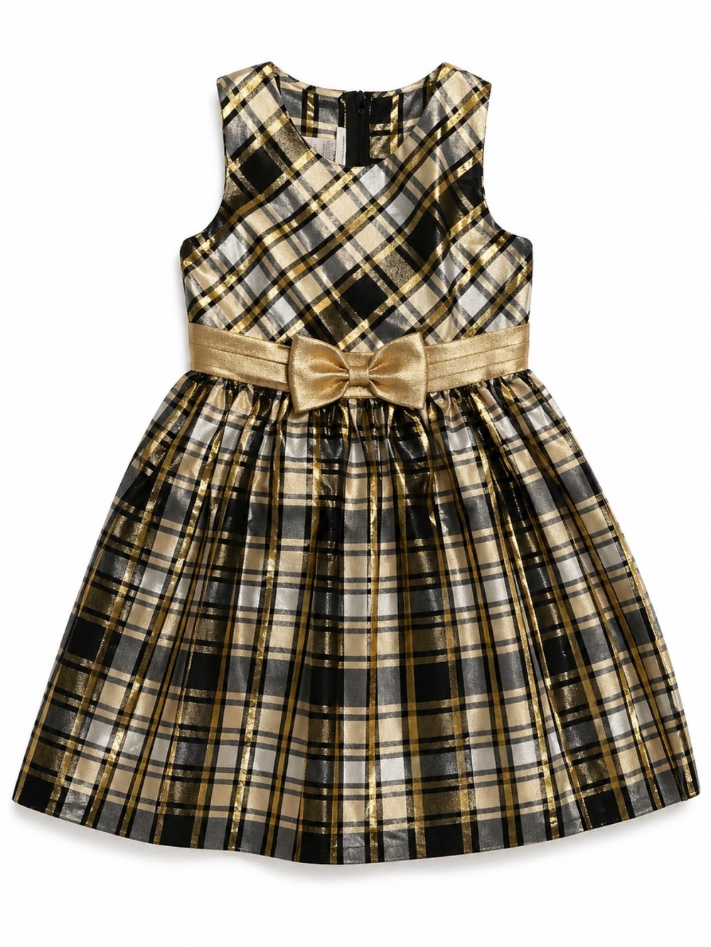Plaid black and gold girls dress